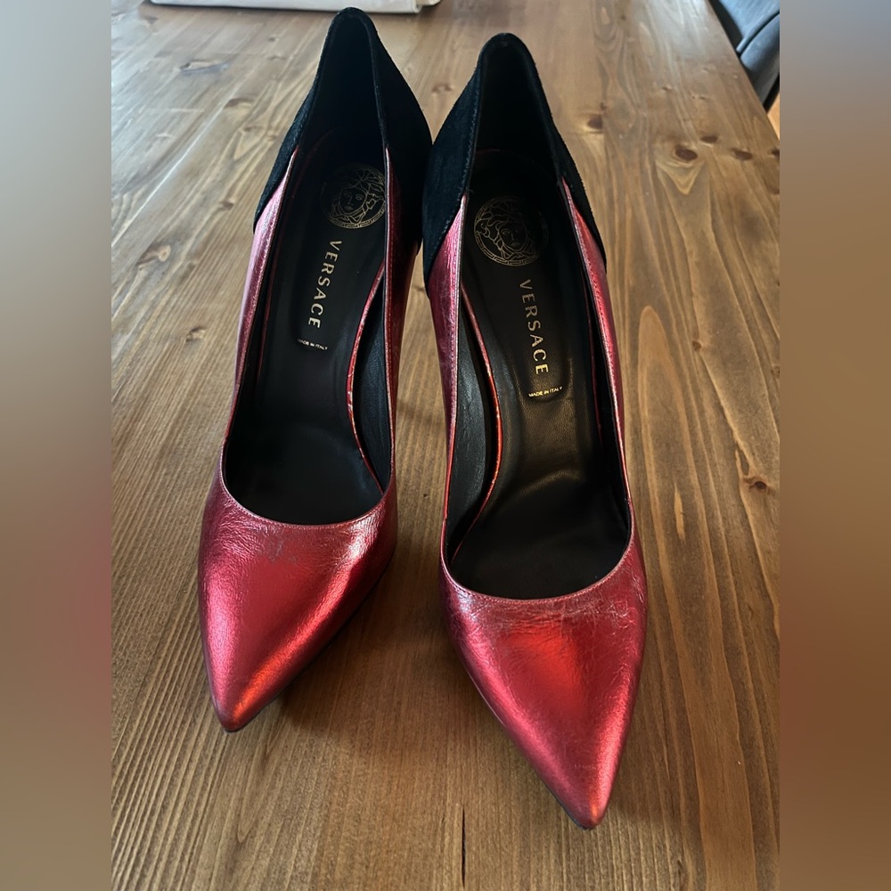 Versace Metallic Red and Black Heels